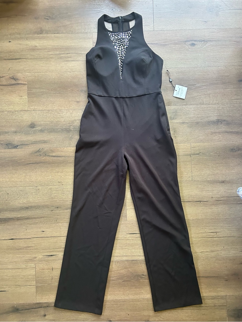 Laundry By Shelli Segal Black Sleeveless Jumpsuit with Embellished Plunge